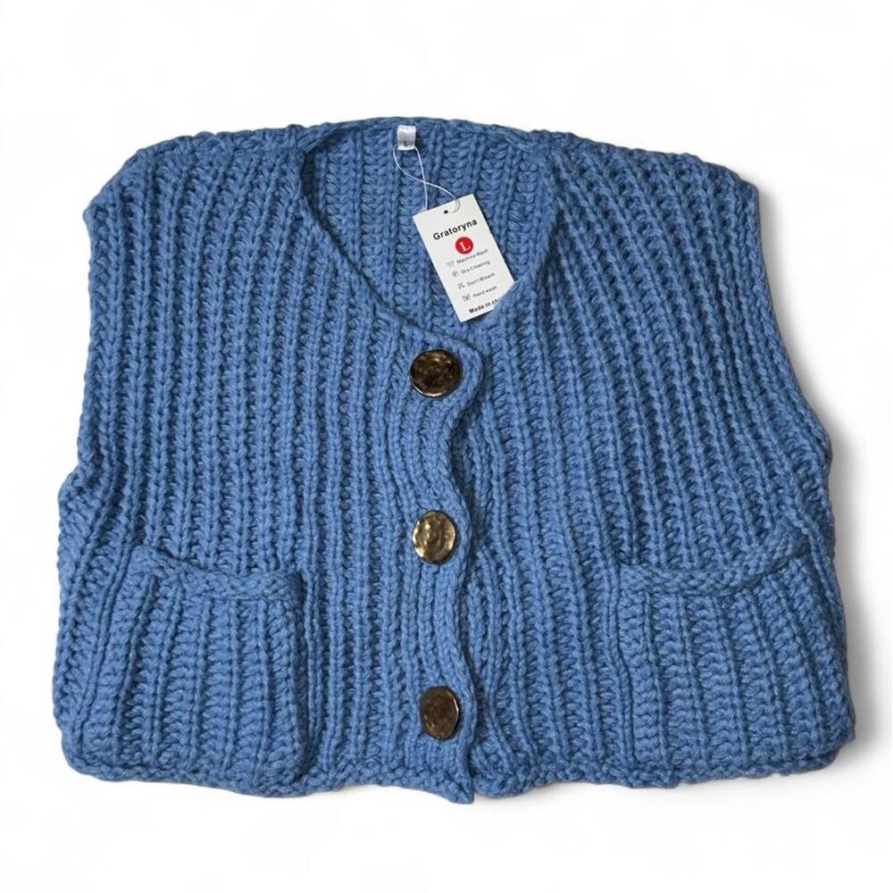 Blue ribbed knit sweater vest